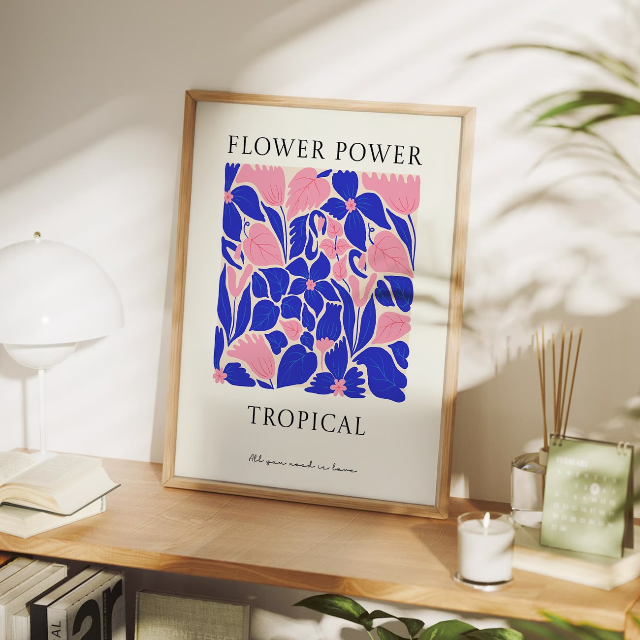 Flower Power Tropical Wall Art Photo Frame | Modern Boho Floral Artwork for Home, Bedroom, Living Room
