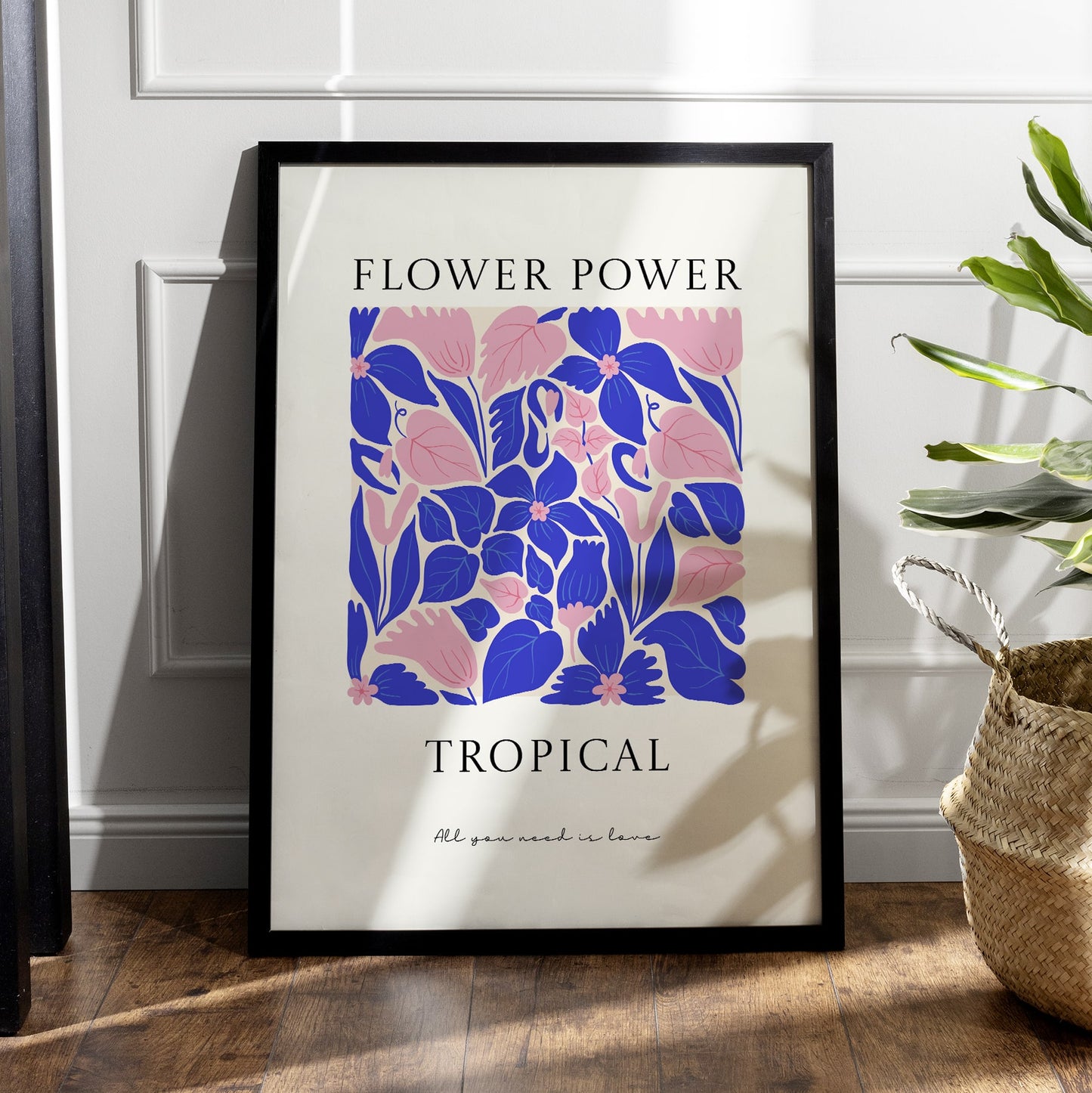 Flower Power Tropical Wall Art Photo Frame | Modern Boho Floral Artwork for Home, Bedroom, Living Room
