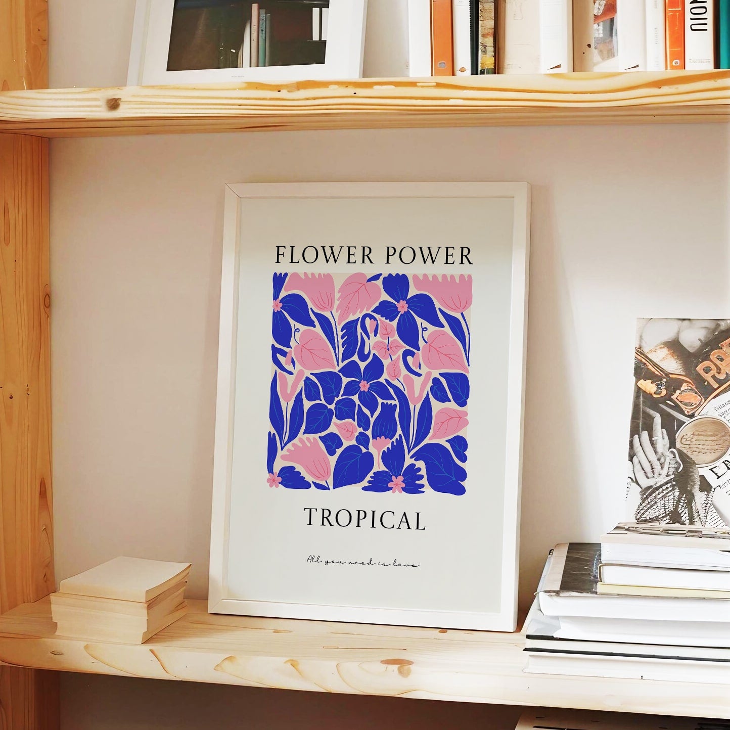 Flower Power Tropical Wall Art Photo Frame | Modern Boho Floral Artwork for Home, Bedroom, Living Room